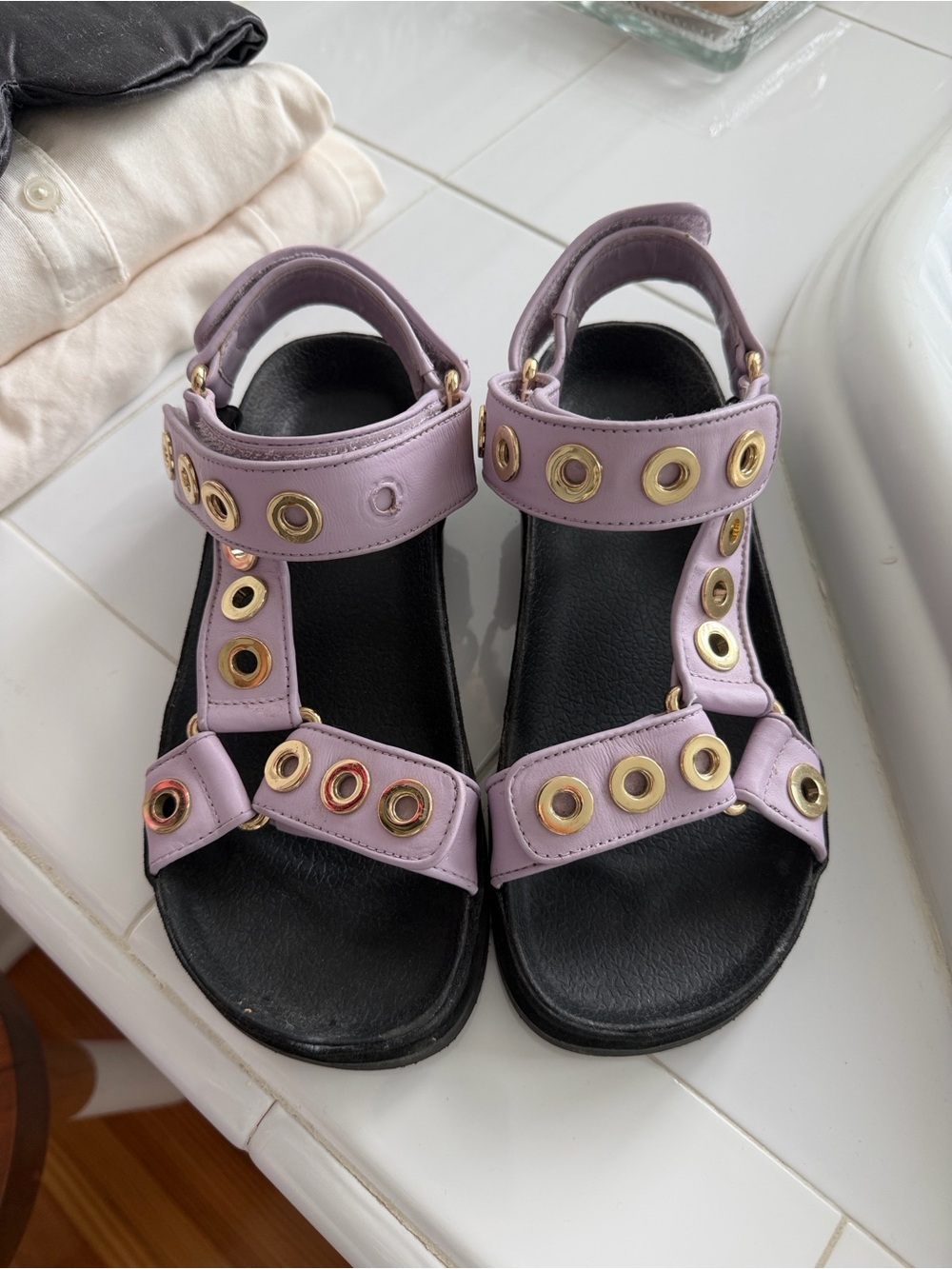 Sandro Lilac Leather Grommet Sandals